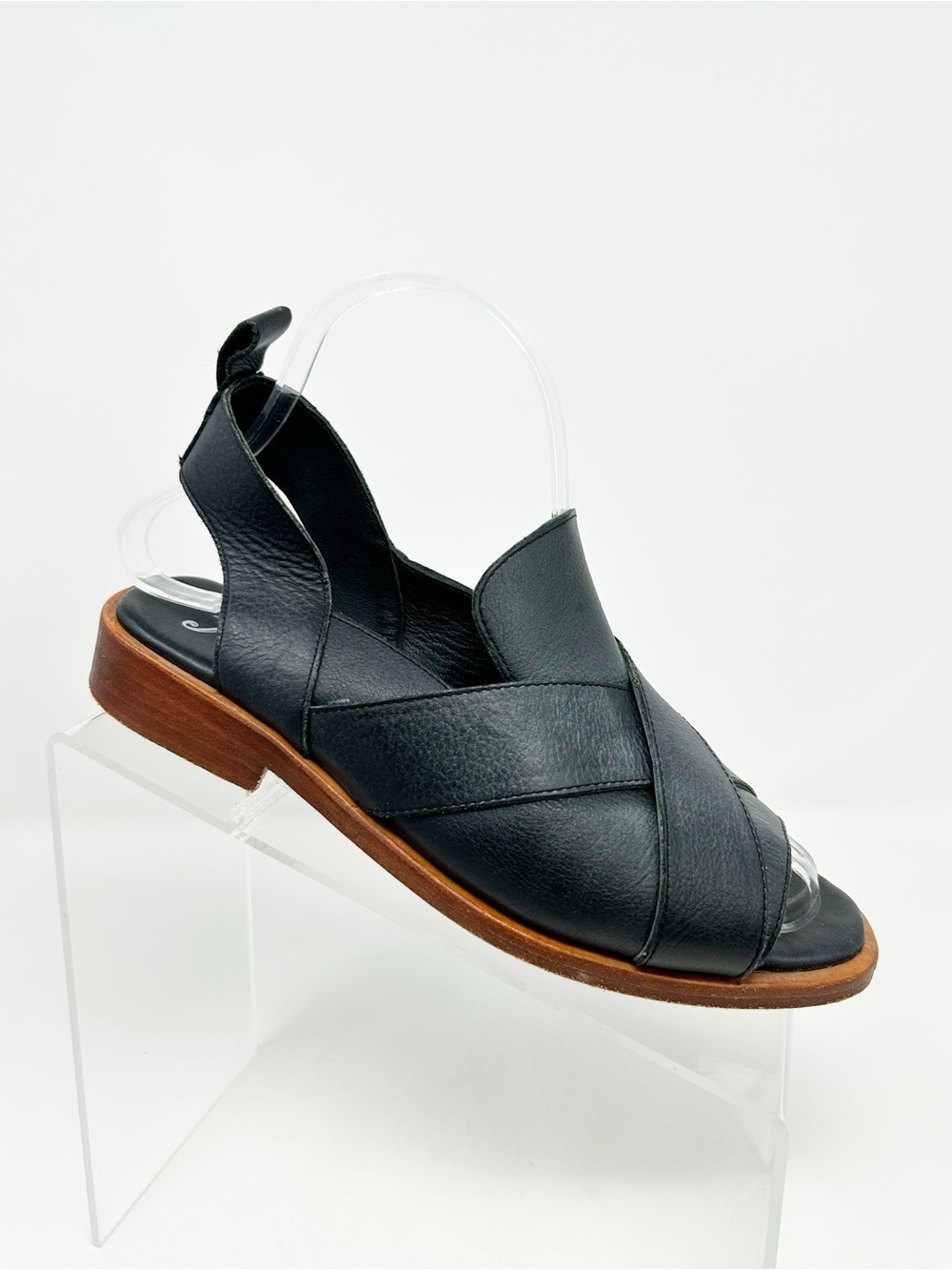 Free People Slingback Sandals Black Criss Cross Open Toe Low Heel Size 37